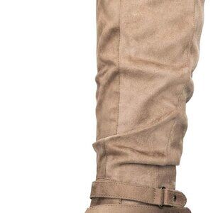 Women'S Knee High Boots Flat Warm Fall Boots in Taupe, Size 8